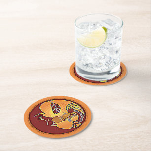 Dessous-de-verre Rond En Papier Bouton paysage - Plume de lune Kokopelli 1