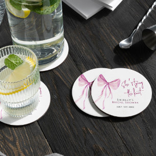Dessous-de-verre Rond En Papier Bow rose vif Elle noue la Fête des mariées de noeu