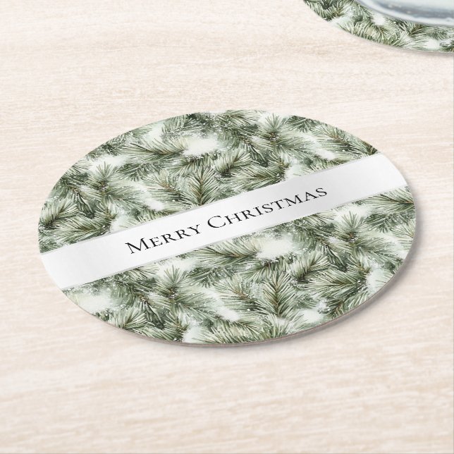 Dessous-de-verre Rond En Papier Branches d'arbre de Noël (Incliné)
