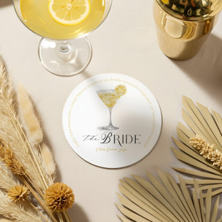 Dessous-de-verre Rond En Papier Bride Signature Cocktail Aquarelle Mariage Boisson