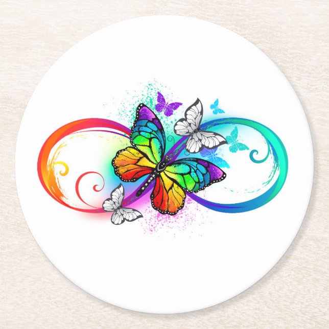 Dessous-de-verre Rond En Papier Bright infinity with rainbow butterfly (Devant)
