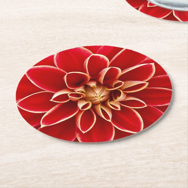 Dessous-de-verre Rond En Papier Bright Red Dahlia Flower (Incliné)