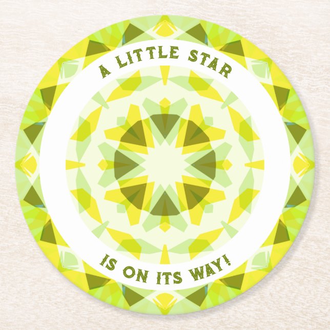 Dessous-de-verre Rond En Papier Bright Yellow Green Star Baby shower de révélation (Devant)