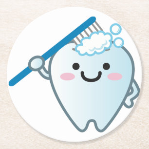 Dessous-de-verre Rond En Papier Brossage de dents de caricature avec brosse à den
