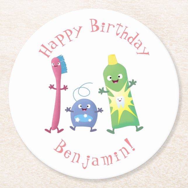 Dessous-de-verre Rond En Papier Brosse à dents mignonne dentifrice dentaire soie d (Devant)