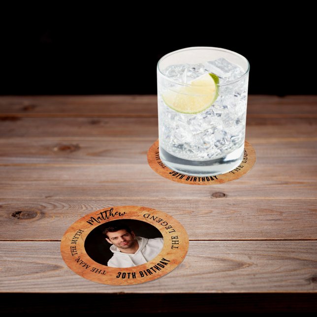 Dessous-de-verre Rond En Papier Brown terre cuite photo homme mythe légende annive (Créateur téléchargé)