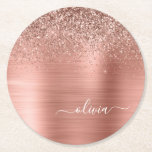 Dessous-de-verre Rond En Papier Brushed metal rose Gold Pink Glitter Monogram<br><div class="desc">Rose Gold - Blush Pink Faux Foil Parties scintillant à étincelles métalliques brossé Monogramme en métal Nom Dessous de verre en papier. Cela fait le cadeau parfait de remise de diplômes, anniversaire, mariage, douche nuptiale, anniversaire, baby shower ou bachelorette pour quelqu'un qui aime le luxe glam et les styles chic....</div>