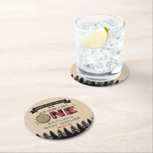 Dessous-de-verre Rond En Papier Buffle de forêt rustique Plaid Wild Un Baby shower