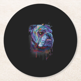Dessous-de-verre Rond En Papier Bulldog Coloré Anglais Cadeau A Bulldog Anglais