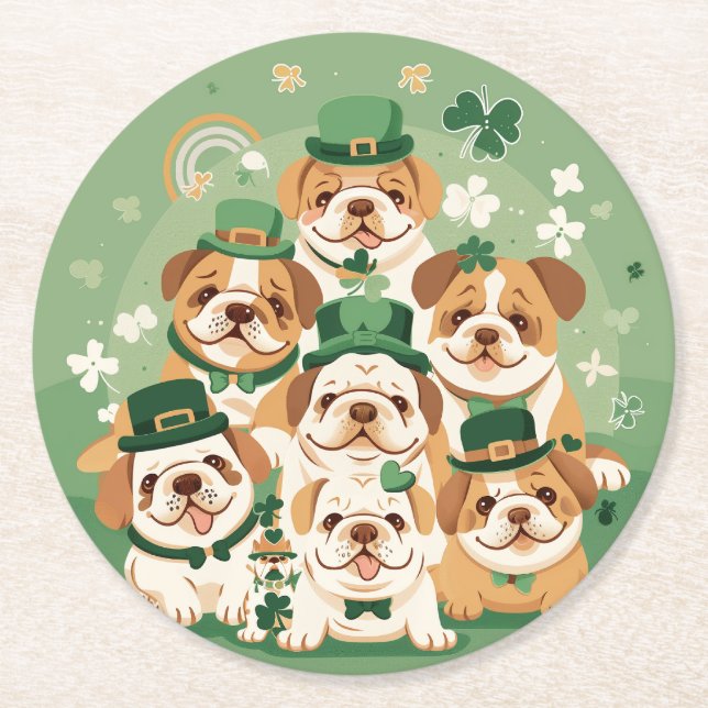 Dessous-de-verre Rond En Papier Bulldogs anglais de la Saint-Patrick (Devant)