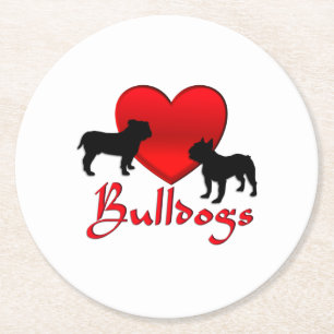 Dessous-de-verre Rond En Papier Bulldogs de coeur