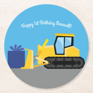 Dessous-de-verre Rond En Papier Bulldozer Anniversaire de la construction
