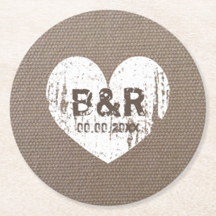Dessous-de-verre Rond En Papier Burlap pays chic dessous de verre monogramme pour
