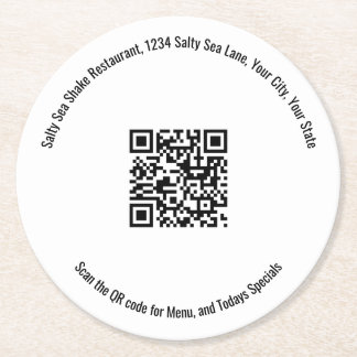 Dessous-de-verre Rond En Papier Business QR Code Minimalist Menu Custom