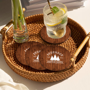 Dessous-de-verre Rond En Papier Cabine Nom de famille Rustic Wood Forest