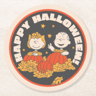 Dessous-de-verre Rond En Papier cacahuètes   Happy Halloween Sally & Linus