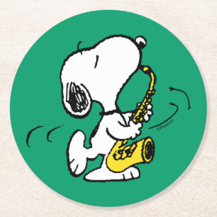Dessous-de-verre Rond En Papier cacahuètes   Lecteur Snoopy Saxophone
