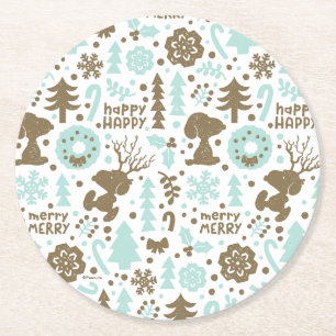 Dessous-de-verre Rond En Papier cacahuètes   Snoopy Frosty Motif de Noël