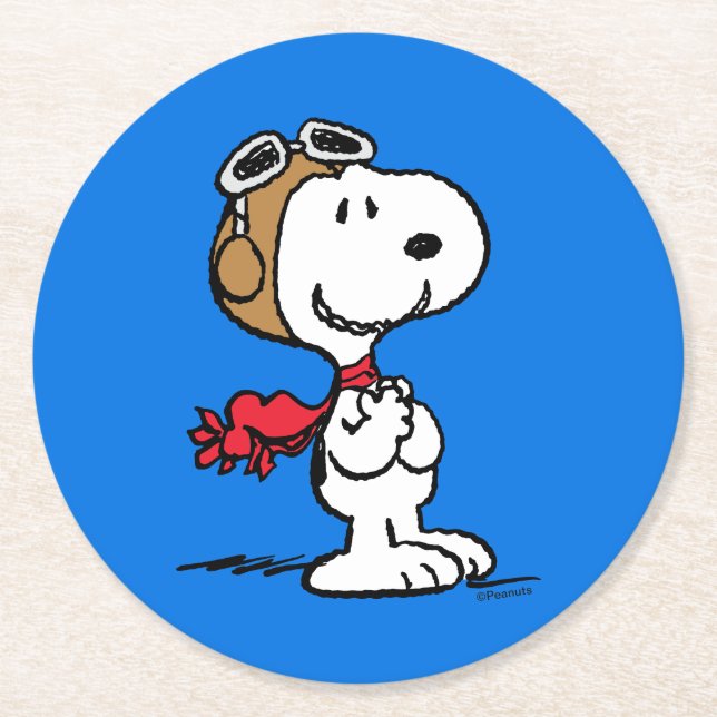 Dessous-de-verre Rond En Papier cacahuètes | Snoopy L'As Volant (Devant)