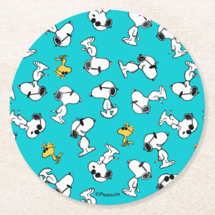 Dessous-de-verre Rond En Papier cacahuètes   Snoopy & Lunettes de soleil Motif