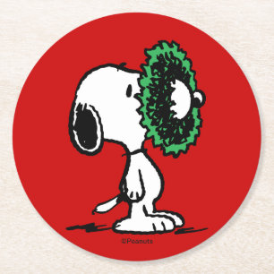 Dessous-de-verre Rond En Papier cacahuètes   Snoopy pour les fêtes