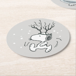 Dessous-de-verre Rond En Papier cacahuètes   Snoopy Reindeer