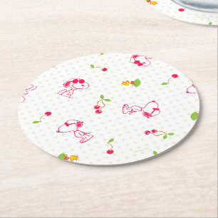 Dessous-de-verre Rond En Papier cacahuètes   Snoopy & Woodstock Cherry Motif