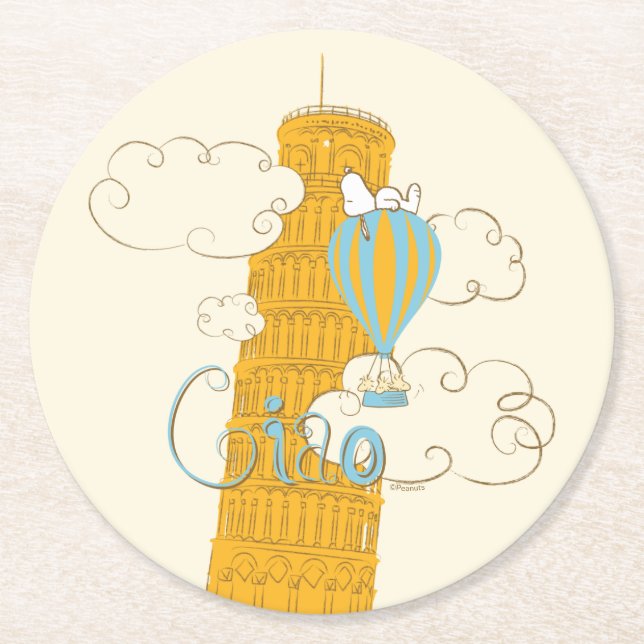 Dessous-de-verre Rond En Papier cacahuètes | Snoopy & Woodstock Ciao (Devant)