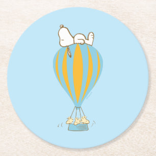 Dessous-de-verre Rond En Papier cacahuètes   Snoopy & Woodstock Hot Air Balloon