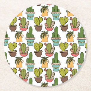 Dessous-de-verre Rond En Papier Cactus et Succulents d'intérieur dans le motif de