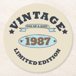 Dessous-de-verre Rond En Papier Cadeau d'anniversaire vintage personnalisé