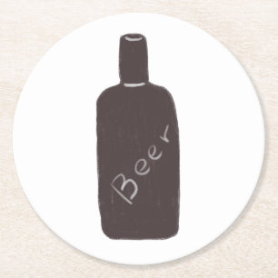 Dessous-de-verre Rond En Papier Cadeau de bouteille de bière dessinée à la main mi