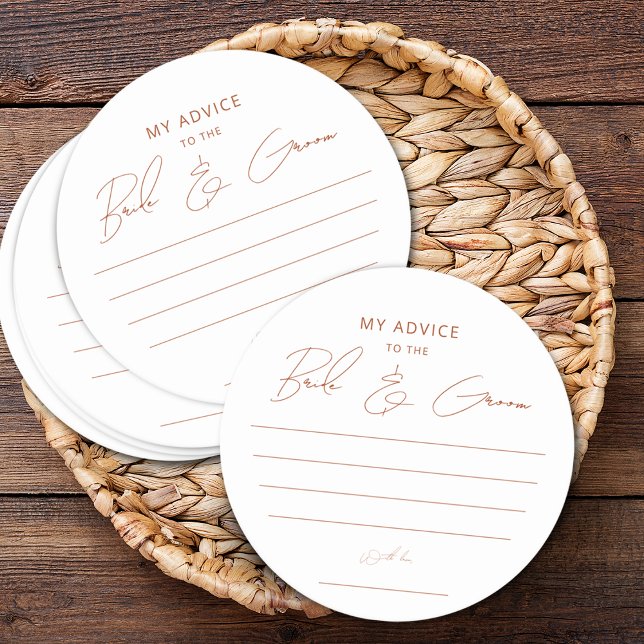 Dessous-de-verre Rond En Papier Cadeau de mariage écriture terracotta rustique pou (Rustic Terracotta Script Advice Bride Groom Favor Round Paper Coaster)