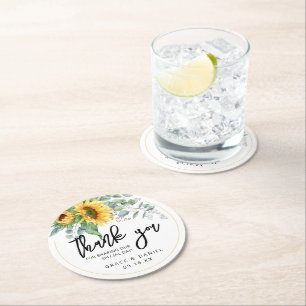 Dessous-de-verre Rond En Papier Cadeau de mariage personnalisé Tournesol Verdure