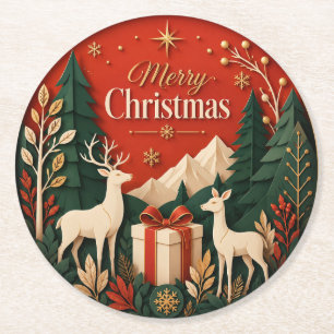 Dessous-de-verre Rond En Papier Cadeau de Noël de cerfs des bois