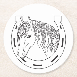 Dessous-de-verre Rond En Papier Cadeau de poney mignon en fer à cheval Cowgirl Wes