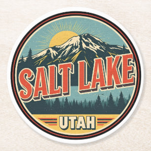 Dessous-de-verre Rond En Papier Cadeau de ski vintage Salt Lake City nature Utah