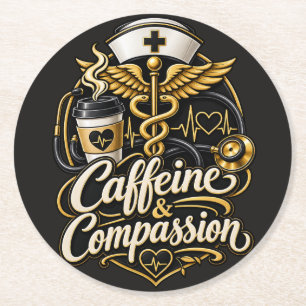 Dessous-de-verre Rond En Papier Cadeau drôle pour infirmière : Caféine et Compassi