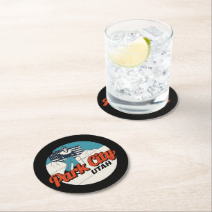 Dessous-de-verre Rond En Papier Cadeaux de montagne de Park City Utah Rétro Vintag