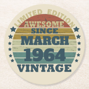 Dessous-de-verre Rond En Papier Cadeaux personnalisés soixante vintages 60e annive