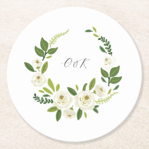 Dessous-de-verre Rond En Papier Cadre floral Rose Blanche Luxe