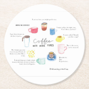 Dessous-de-verre Rond En Papier Café avec neuf types d'endagramme Dessous de verre