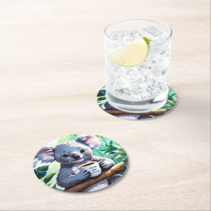 Dessous-de-verre Rond En Papier Café Cosy Jungle Koala