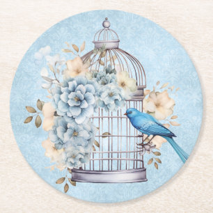 Dessous-de-verre Rond En Papier Cage à oiseaux floral aquarelle vintage romantique