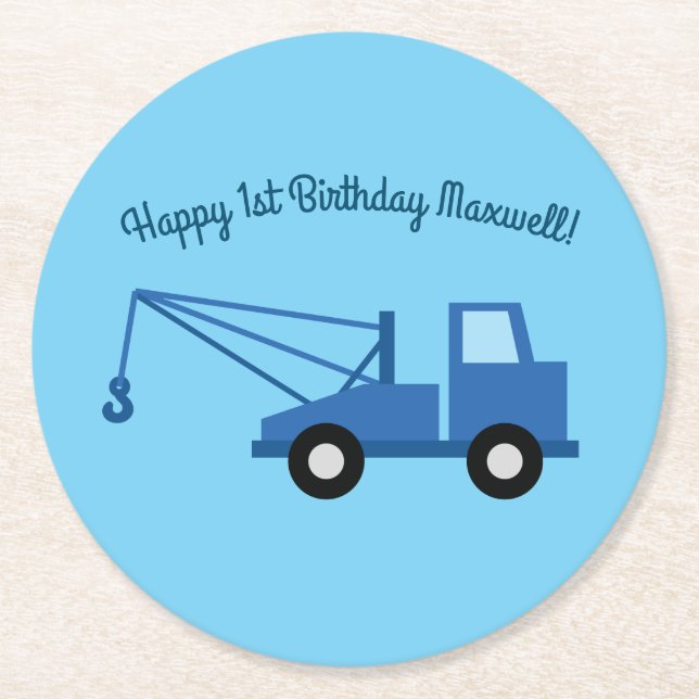 Dessous-de-verre Rond En Papier Camions Voitures Cute Boy Anniversaire de enfant P (Devant)