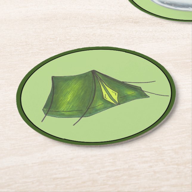 Dessous-de-verre Rond En Papier Camping d'été Tente Camping Randonnée Green (Incliné)