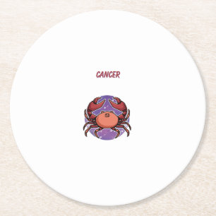 Dessous-de-verre Rond En Papier Cancer rose, zodiaque, impression signe du zodiaqu