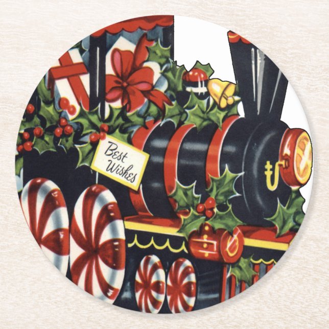 Dessous-de-verre Rond En Papier Candy Train Noël (Devant)