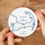 Dessous-de-verre Rond En Papier Cape Cod Mariage Welcome Party Cocktail Hour<br><div class="desc">Bravo pour les grands moments sur Cape Cod à votre fête des mariages côtiers avec ces dessous de verre personnalisés de carte Cape Cod. Des dessous de verre en papier customisés parfaits pour votre gâteau Cape Cod, la fête d'engagement, la fête de bienvenue Mariage, l'heure du cocktail ou la réception...</div>