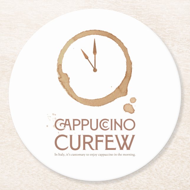 Dessous-de-verre Rond En Papier Cappuccino Curfew – Italian Coffee Culture Coaster (Devant)